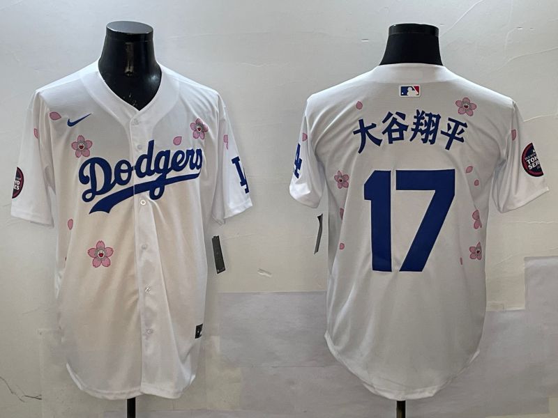 Men Los Angeles Dodgers #17 Ohtani White Sakura Edition 2025 Nike MLB Jersey style 320